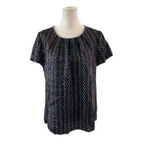 Talbots 8 silk blouse short sleeves black blue green